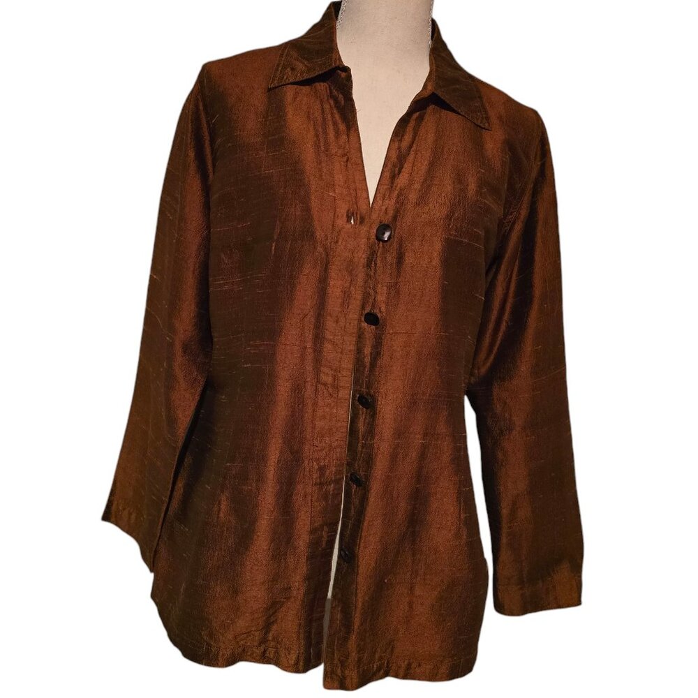TravelSmith 100% Silk Dupioni Top - Size Medium